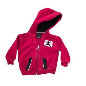 Nike Air Jordan Jacket Boys 3-6 Months Red Black Full Zip Hooded Sweatshirt Logo